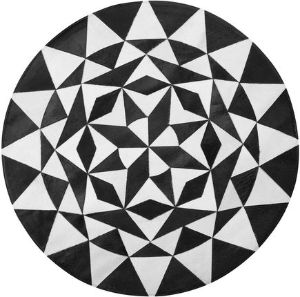 Beliani Dywan czarno-biały okrągły wzór geometryczny skórzany 140 cm Turgutlu