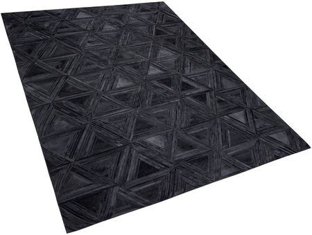 Beliani Dywan skórzany z geometrycznym wzorem w trójkąty 160 x 230 cm czarny Kasar