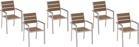 Beliani Zestaw 6 krzeseł ogrodowych aluminium sztuczne drewno sztaplowane brązowe Vernio