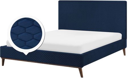 Beliani Nowoczesne łóżko podwójne tapicerowane welurowe 160 x 200 cm niebieskie Bayonne