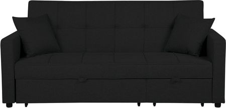 Beliani Sofa 3-osobowa rozkładana czarna tapicerowana pikowana z poduszkami Glomma
