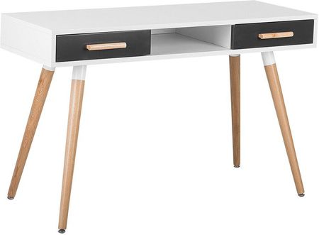 Beliani Retro biurko na drewnianych nogach 120 x 45 cm biało-czarne z szufladami Frisco