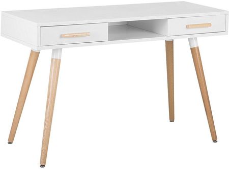 Beliani Retro biurko na drewnianych nogach 120 x 45 cm białe z szufladami Frisco