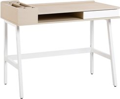 Beliani Nowoczesne biurko z szufladą metalowa rama białe jasne drewno Paramaribo - zdjęcie 1
