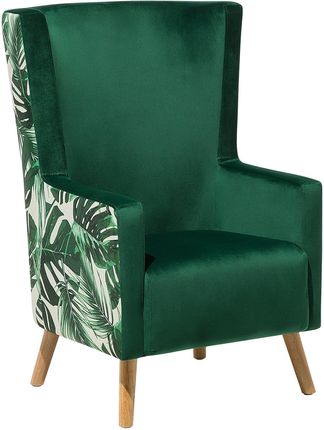 Beliani Retro fotel uszak tapicerowany welurowy motyw dżungli zielony Oneida