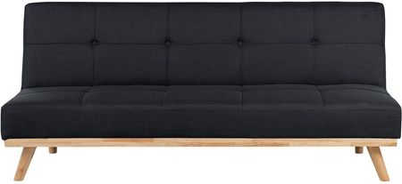 Beliani Rozkładana sofa trzyosobowa czarna pikowana drewniane nogi Froya