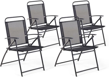 Beliani Zestaw 4 krzeseł ogrodowych czarny metalowa rama poliester składany Livo