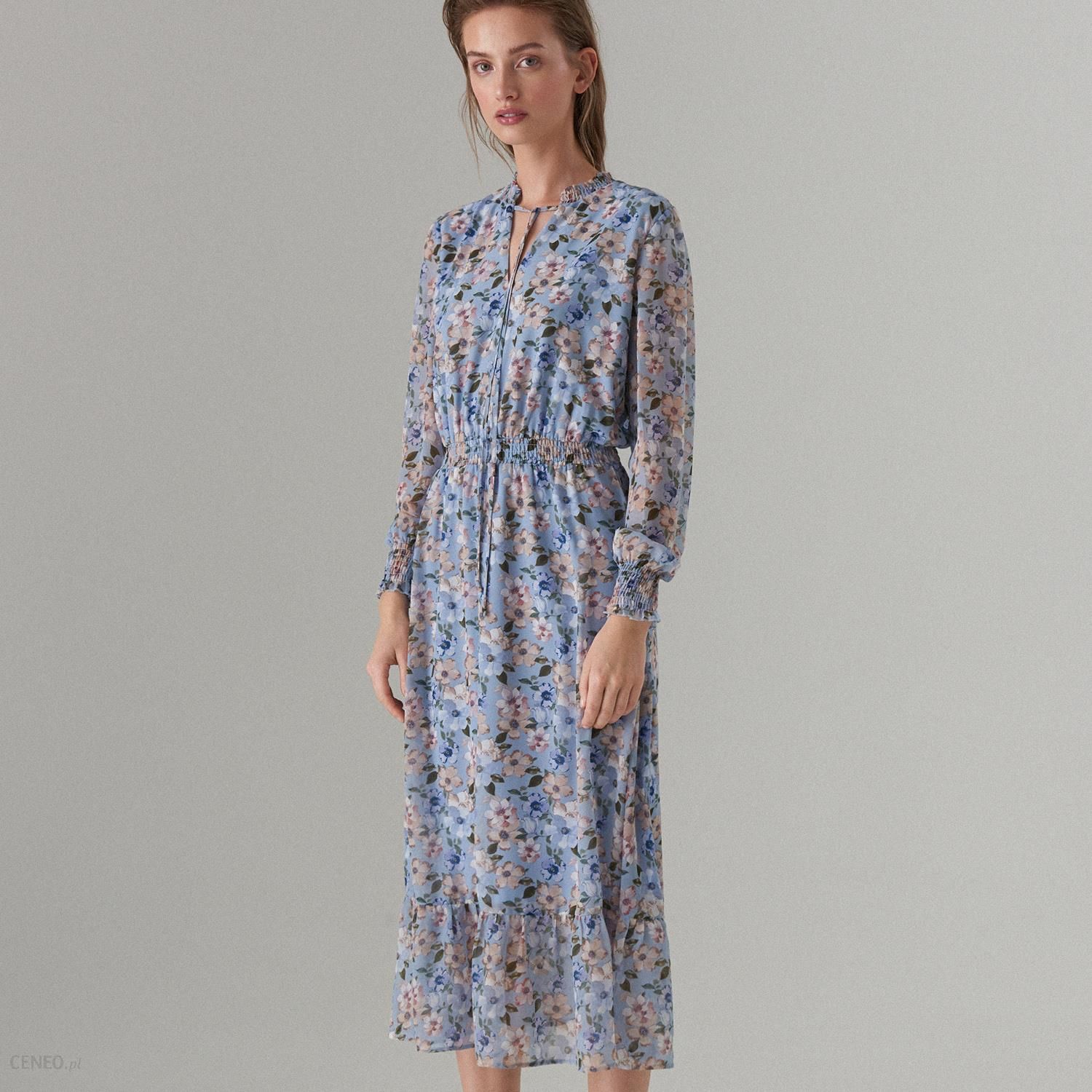Mohito - Szyfonowa sukienka w kwiaty - Niebieski - Ceny i opinie 