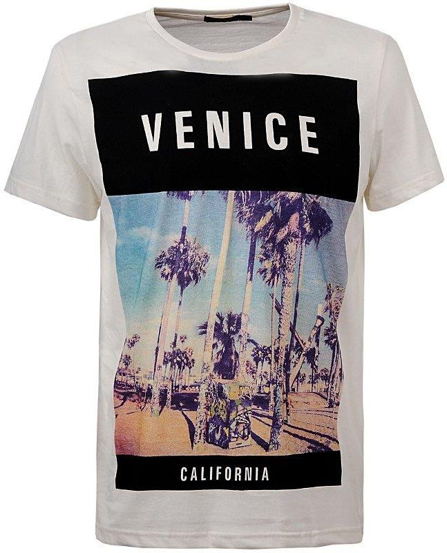 Glo Story T Shirt Męski z Nadrukiem California Palmy GS2031 Biały BIAŁY Glo Story T Shirt Męski z Nadrukiem California Palmy GS2031 Biały BIAŁY
