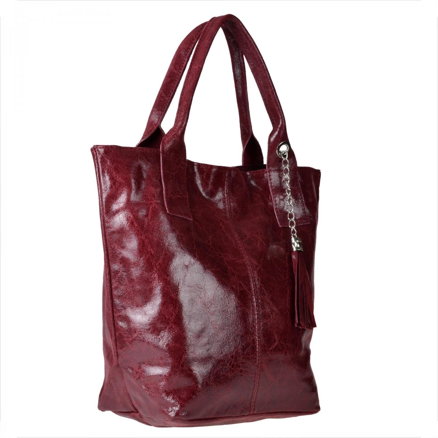 Borse in Pelle Torebka shopper bordowa xl połysk Ceny i opinie Ceneo.pl Borse in Pelle Torebka shopper bordowa xl połysk Ceny i opinie Ceneo.pl