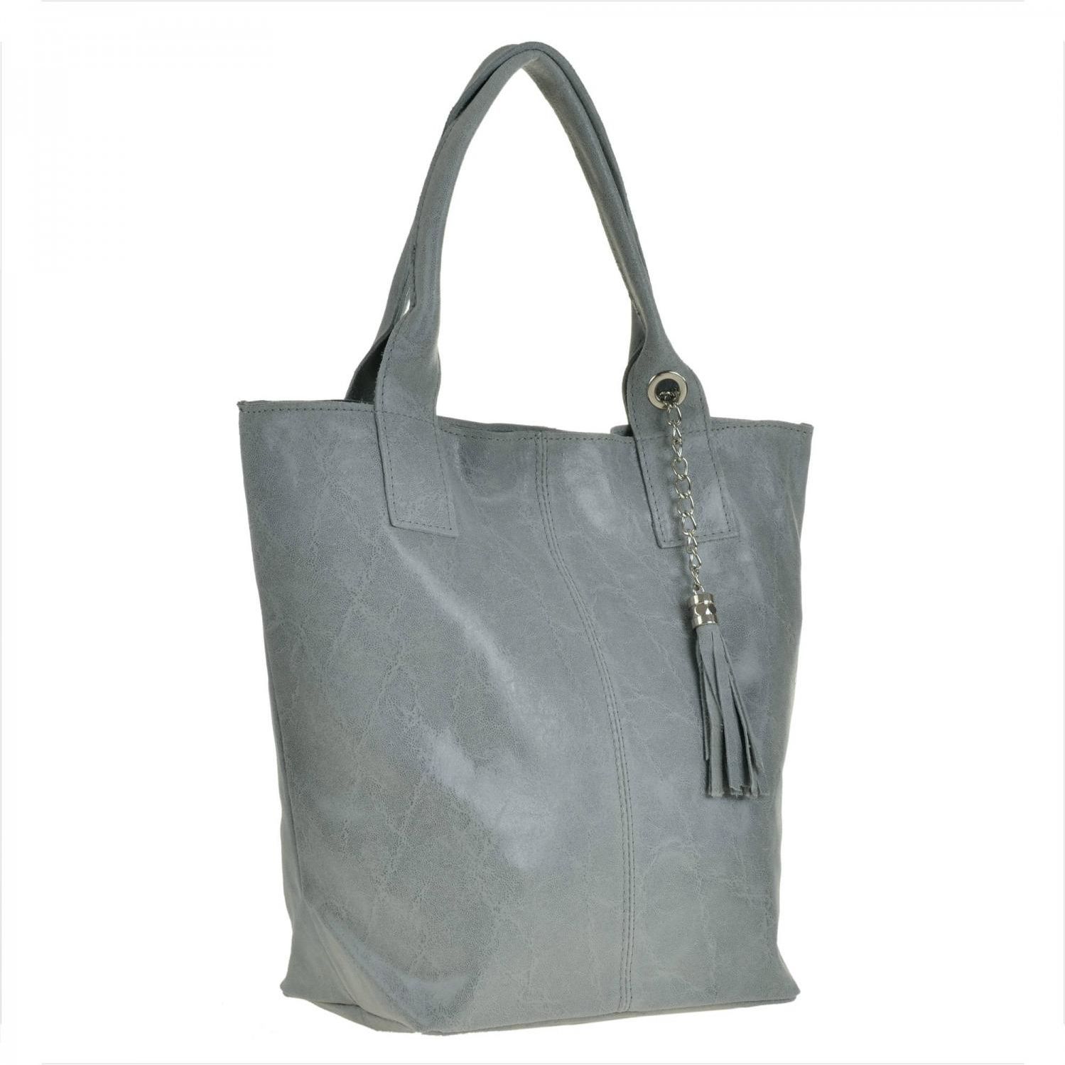 Borse in Pelle Torba shopper popielata z miękkiej skóry bardzo lekki xl z Borse in Pelle Torba shopper popielata z miękkiej skóry bardzo lekki xl z