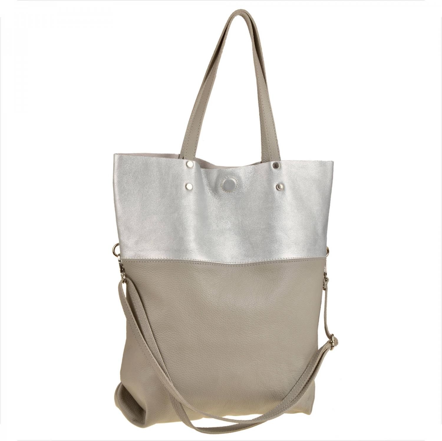 Genuine Leather Torba skórzana shopper bag popielato srebrna Genuine Leather Torba skórzana shopper bag popielato srebrna