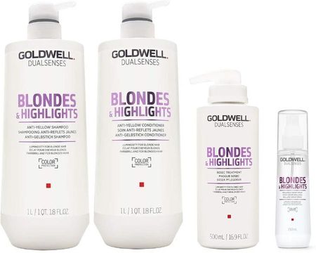 Goldwell Blondes And Highlights Zestaw Do Włosów Blond Szampon 1000Ml + Odżywka 1000Ml + Maska 500Ml + Serum W Sprayu 150Ml