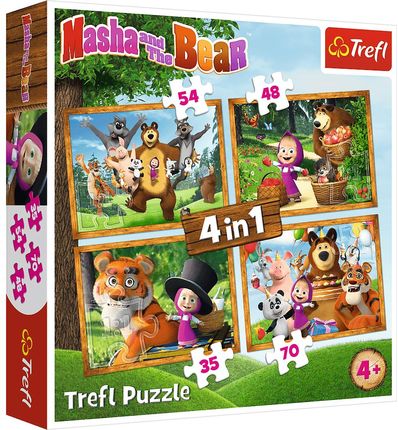 Trefl Puzzle 4W1 Leśne Przygody Maszy 34388