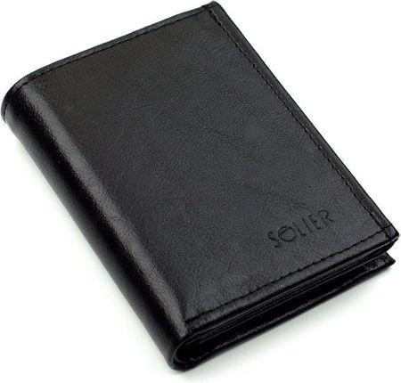 Elegancki czarny skórzany męski portfel SOLIER SW04B - Czarny || Black