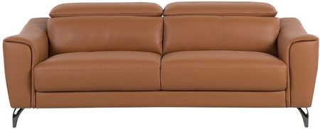 Beliani Sofa 3-osobowa skórzana kanapa w stylu retro regulowane zagłówki brązowa Narwik