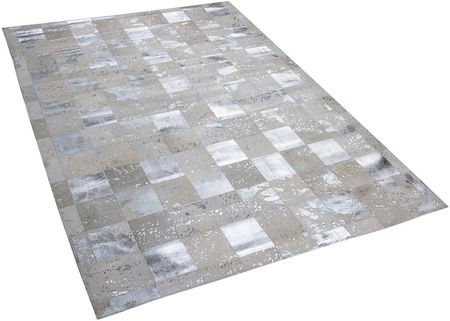Beliani Skórzany dywan prostokątny 140 x 200 cm patchwork beżowo-srebrny Yazir