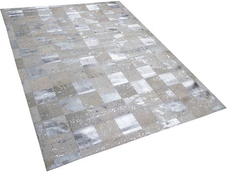 Beliani Skórzany dywan prostokątny 160 x 230 cm patchwork beżowo-srebrny Yazir