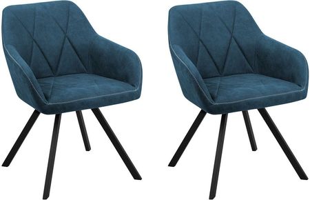 Beliani Zestaw 2 krzeseł do jadalni tapicerowanych czarne metalowe nogi niebieski Monee
