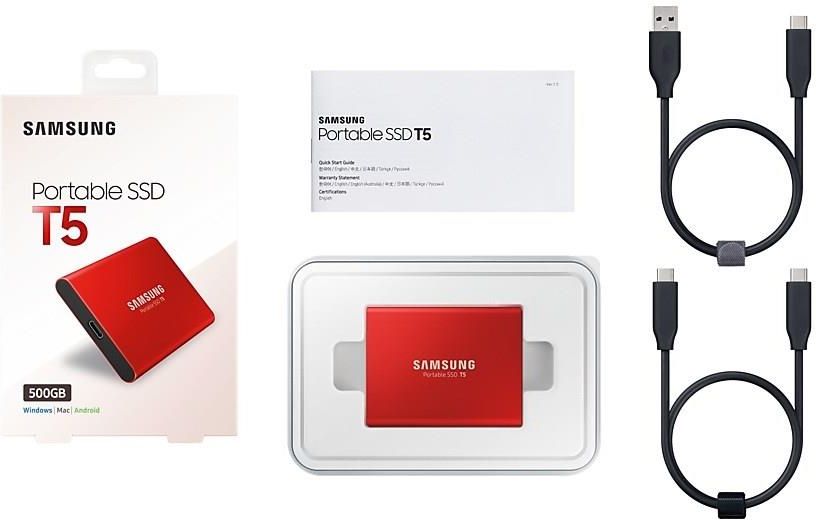 Samsung Portable SSD T5 500GB レッド Samsung Portable SSD T5 500GB USB 3.1 Czerwony - Dyski