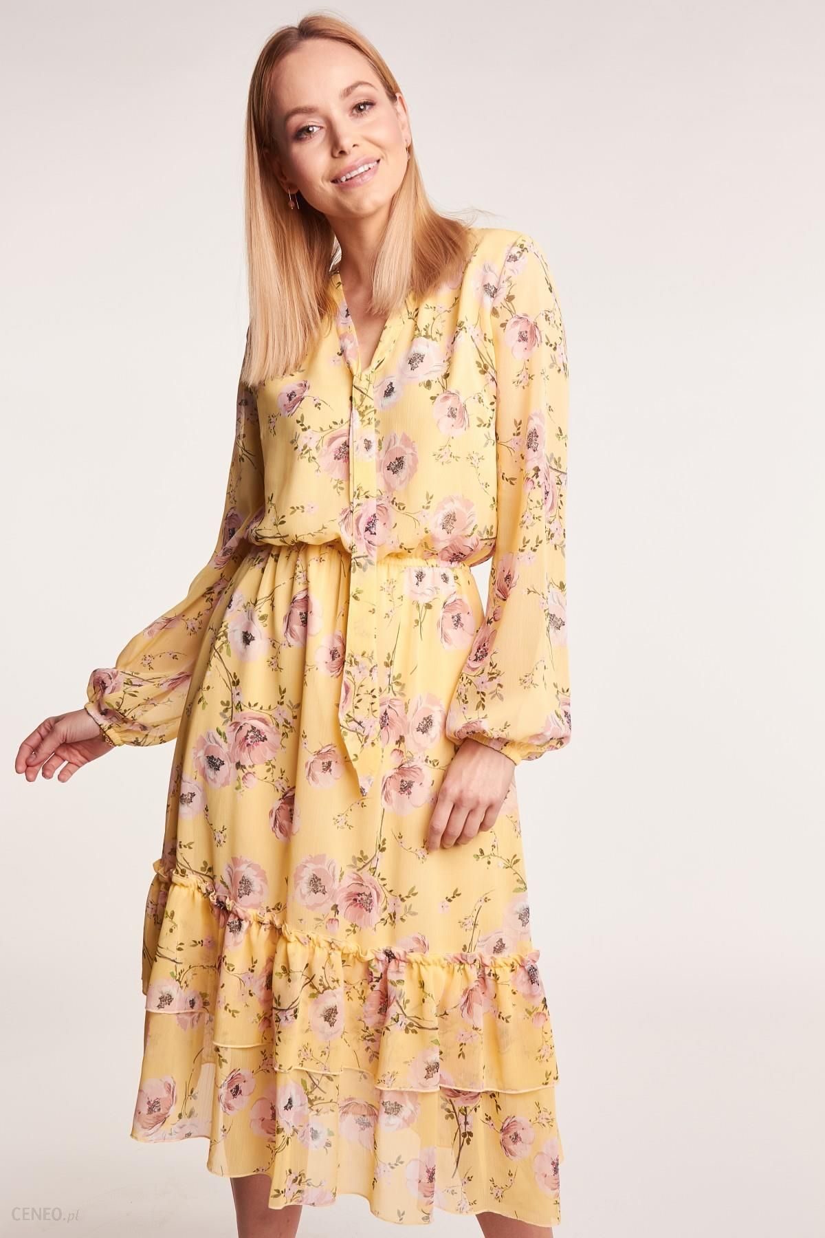 Żółta sukienka midi w kwiaty - Ceny i opinie 