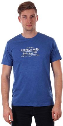 Niebieski T-shirt Męski z Nadrukiem, Krótki Rękaw, Just Yuppi, Błękitna Koszulka w Napisy, Melanż TSJTYUP9005kol7NIEBIESKI