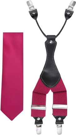 Amarantowy zestaw - szelki i krawat Z52