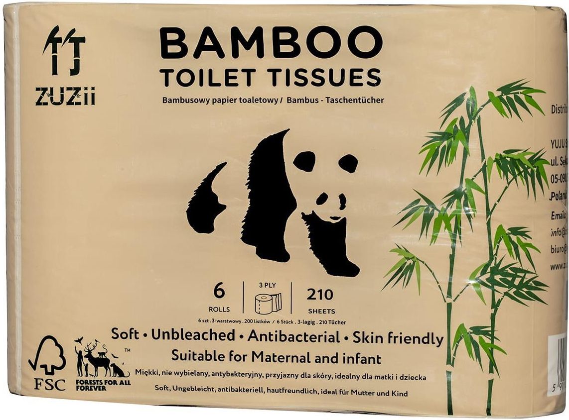 Zuzii Bambusowy Papier Toaletowy Bez Chloru 100% Bambus Antybakteryjny I Hipoalergiczny 6 Rolek - zdjęcie 1 Zuzii Bambusowy Papier Toaletowy Bez Chloru 100% Bambus Antybakteryjny I Hipoalergiczny 6 Rolek