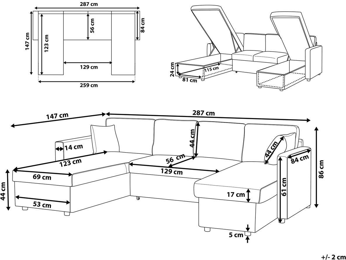 Beliani Nowoczesna sofa narożna rozkładana z pojemnikiem poduchy jasnoszara Sommen - zdjęcie 1 Beliani Nowoczesna sofa narożna rozkładana z pojemnikiem poduchy jasnoszara Sommen