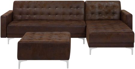 Beliani Sofa Rozkładana Imitacja Skóry Old Style Brąz Lewostronna Z Otomaną Ab