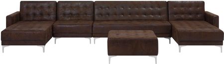 Beliani Sofa Rozkładana Xxl Imitacja Skóry Old Style Brąz Z Otomaną Aberdeen
