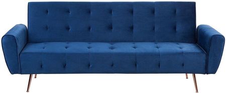 Beliani Sofa rozkładana 3-osobowa welurowa pikowana tapicerka ciemnoniebieska Selnes