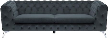 Beliani Sofa welurowa 3-osobowa pikowana chesterfield szara nowoczesna do salonu Sotra