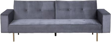 Beliani Retro sofa kanapa 3-osobowa rozkładana tapicerowana welurowa szara Visnes