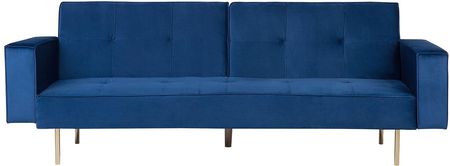 Beliani Retro sofa kanapa 3-osobowa rozkładana tapicerowana welurowa niebieska Visnes