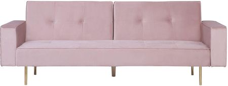 Beliani Retro sofa kanapa 3-osobowa rozkładana tapicerowana welurowa różowa Visnes