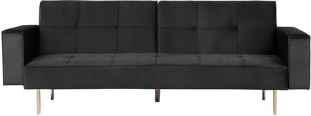Beliani Retro sofa kanapa 3-osobowa rozkładana tapicerowana welurowa czarna Visnes