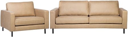 Beliani Komplet wypoczynkowy z ekoskóry 4-osobowy sofa i fotel beżowy nowoczesny Savalen