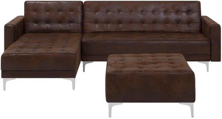 Beliani Sofa Rozkładana Imitacja Skóry Old Style Brąz Prawostronna Z Otomaną Aberdeen