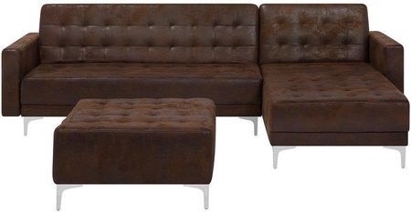 Beliani Sofa Rozkładana Imitacja Skóry Old Style Brąz Lewostronna Z Otomaną Aberdeen