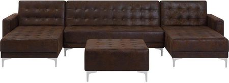 Beliani Sofa Rozkładana Podkowa Imitacja Skóry Old Style Brąz Z Otomaną Aberdeen