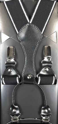 Czarne szelki męskie z białymi paskami SZ40