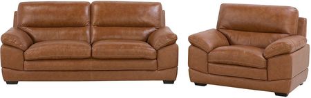 Beliani Komplet wypoczynkowy skórzany sofa i fotel w stylu retro brązowy Horten