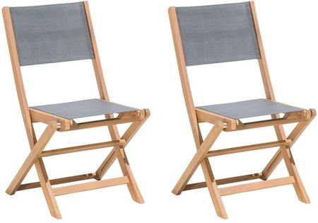 Beliani Zestaw 2 krzeseł ogrodowych balkonowych szare składane drewno akacjowe Cesana
