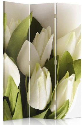 Feeby Parawan Pokojowy Trzyczęściowy Dwustronny Obrotowy Białe Tulipany 2 110X180 (30127)