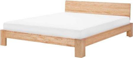 Beliani Drewniane łóżko rama 180x200 ze stelażem i wezgłowiem jasne drewno sosnowe Royan