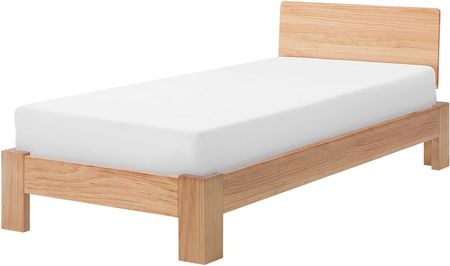 Beliani Drewniane łóżko rama 90x200 ze stelażem i wezgłowiem jasne drewno sosnowe Royan