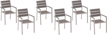 Beliani Zestaw 6 krzeseł ogrodowych aluminium sztuczne drewno sztaplowane brązowe Vernio
