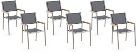 Beliani Zestaw 6 krzeseł ogrodowych stal nierdzewna szary materiał jadalniane Grosseto