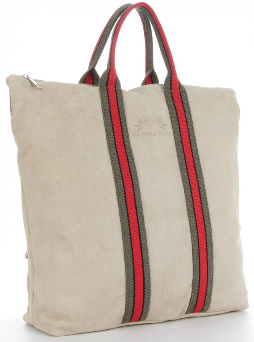 Włoska Torebka Skórzana w modne paski Shopper w rozmiarze XL z funkcją Plecaczka marki Vittoria Gotti Made in Italy Beż (kolory) Włoska Torebka Skórzana w modne paski Shopper w rozmiarze XL z funkcją Plecaczka marki Vittoria Gotti Made in Italy Beż (kolory)